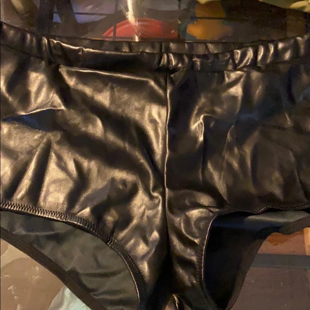 Black pleather hot pants